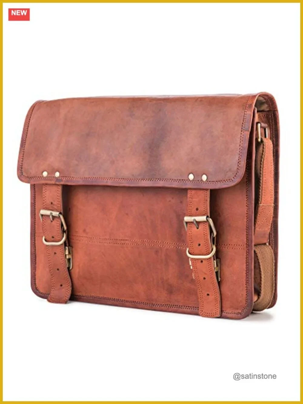 Vintage Leather Messenger Bag Laptop Briefcase Adjustable Shoulder